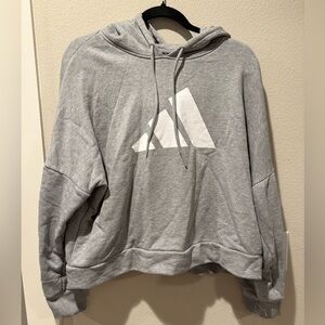 adidas Light Gray Pullover Hoodie with White Logo